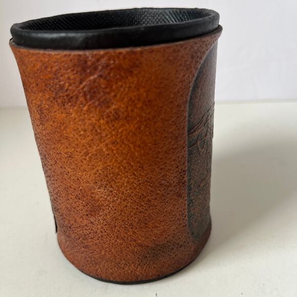 PETER PINDER Leather Pen Holder Brown Caribou Water Buffalo Bamboo 4" Felt - Picture 3 of 10